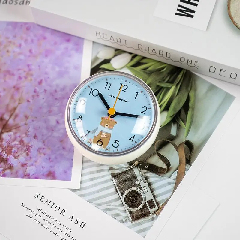Mini Sucker Wall Clock Bathroom Anti-Fog Waterproof 7cm Kitchen Toilet Small Quartz Table Clock