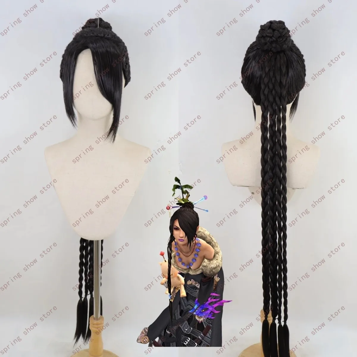 FINAL FANTASY X Lulu Cosplay Costume Synthetic Hair Black Super