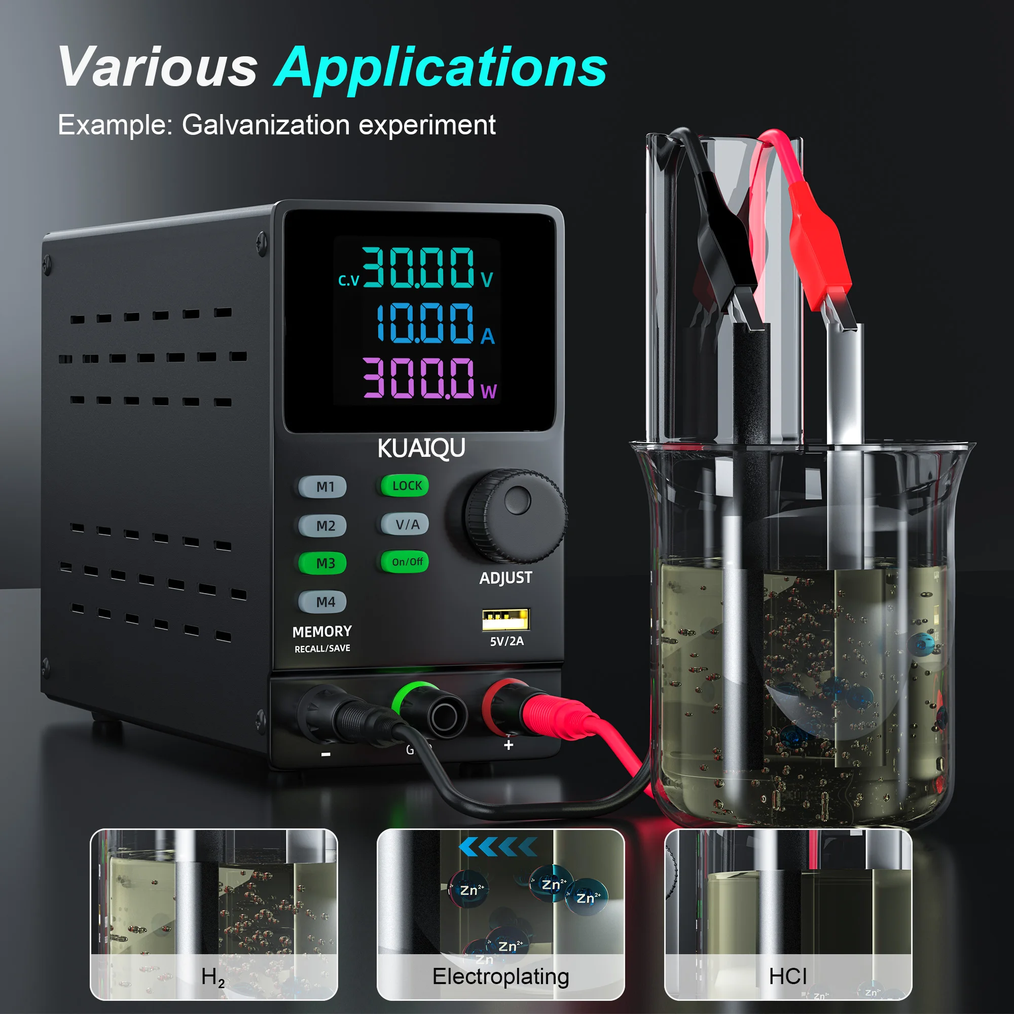KUAIQU 300V 1A Einstellbares Labor-Netzteil 30V 10A 300W M1~M4 Ein-Klick-Zugriff Stromquelle Geregelte Schaltspannungsprüfung – Detail 9