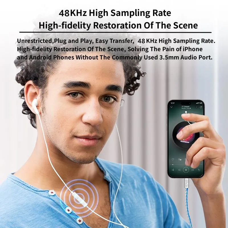 Headphone Amplifier Cable VAOLRO AB136D USB Type-C to 3.5mm 16Bit/48KHz HiFi Audio Decoder IEM AMP Mobile Phone Adapter DAC Chip