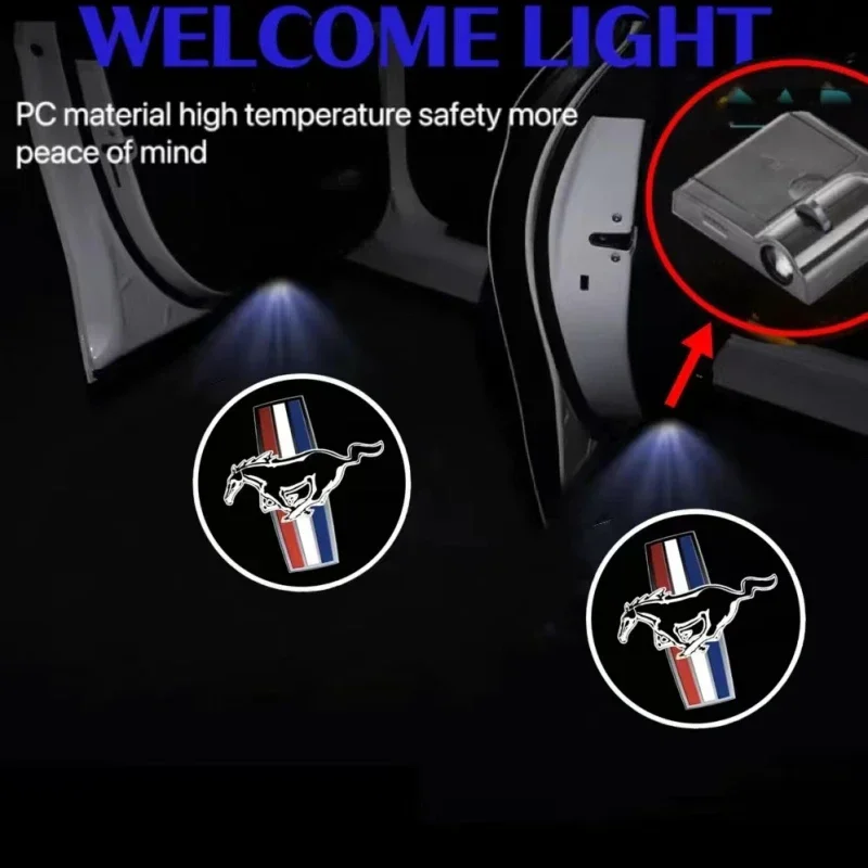 

2PCS LED Car Door Badge Light Projector Courtesy Logo Shadow Lamps For Mustang GT 500 Cobra Accessories Decoration Car Goods