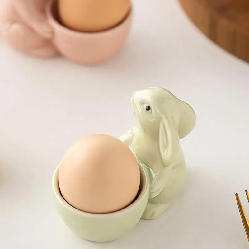 Egg Holder Ceramic Rabbit Egg Cup Easter Bunny Egg Stand Tabletop Figurine 1pcs