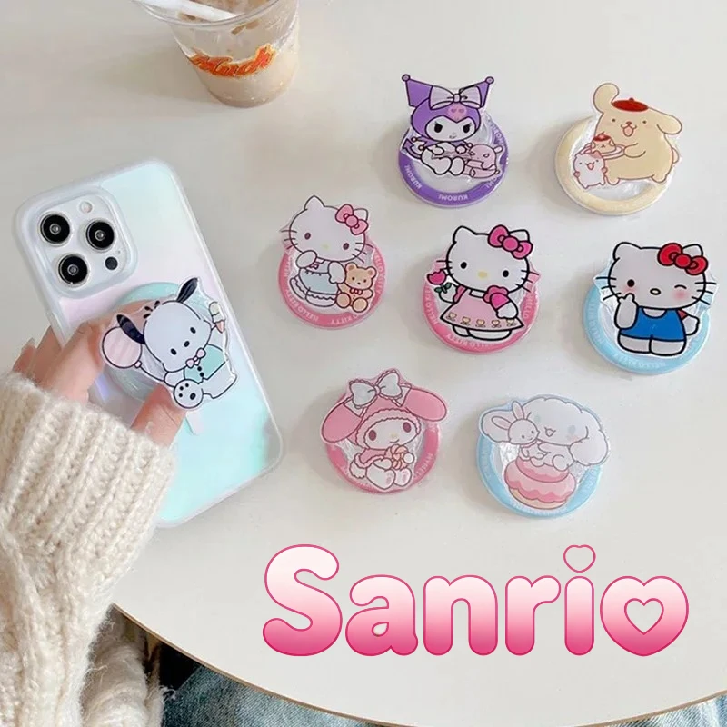 Support magnétique pour iPhone 17 Pro, style coréen mignon Sanrio Hello Kitty Kuromi Pochacco Melody, avec poignée et support de doigt