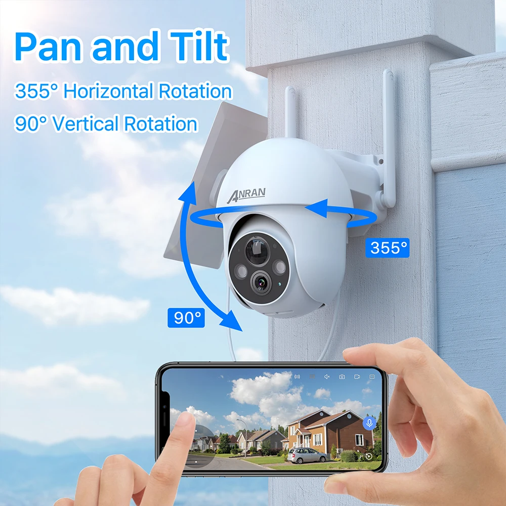 ANRAN 5MP 2K Solar Camera Rechargeable Battery PIR Humanoid Detection Outdoor PTZ Wireless WIFI Camera Full Color Night Vision 3