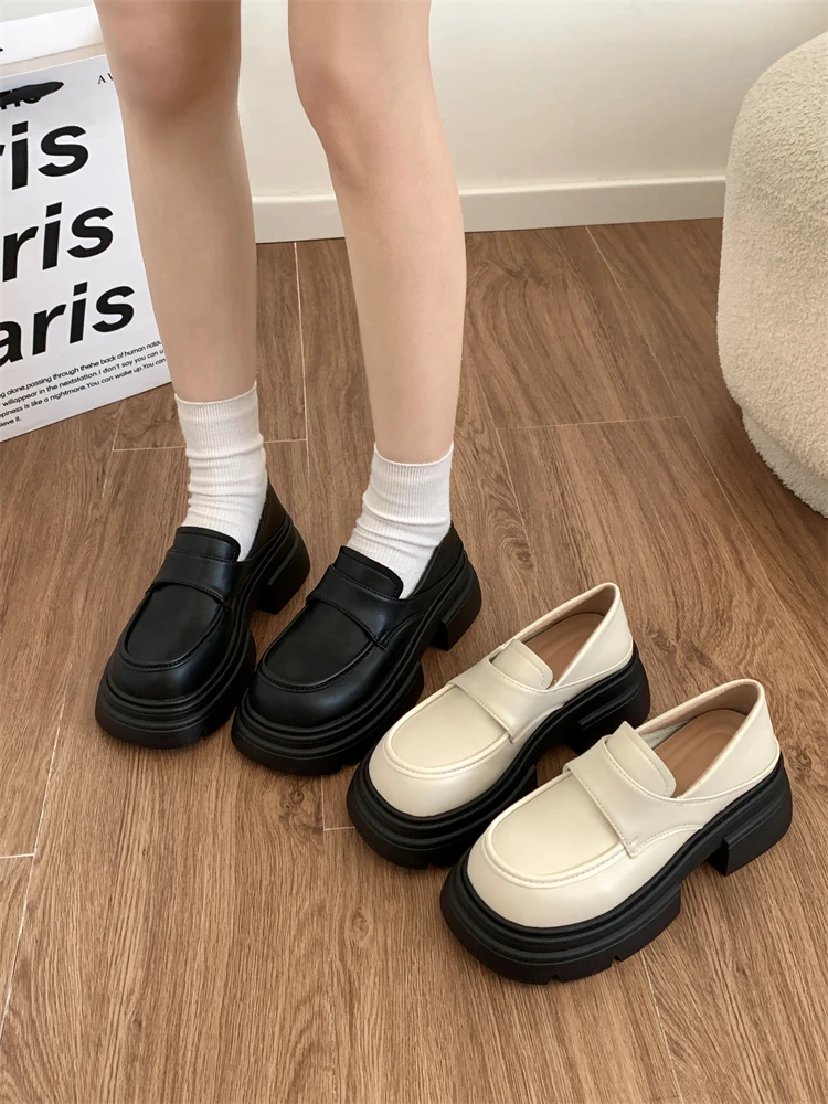 

Shoes Woman 2023 Clogs Platform All-Match Autumn Slip-on British Style Round Toe Shallow Mouth Casual Female Sneakers Loafers Wi