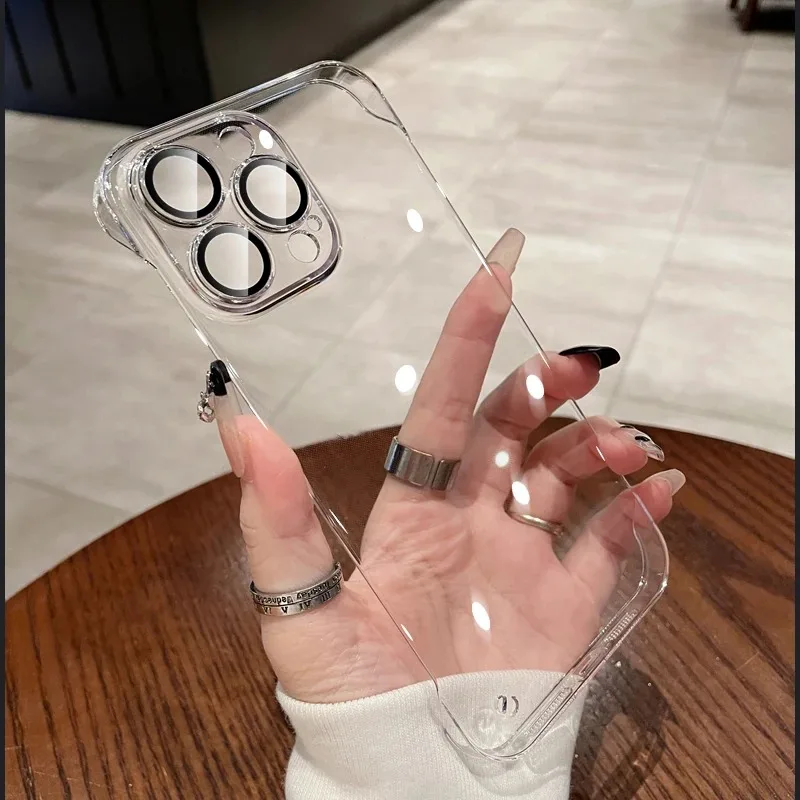 Luxury Plating Transparent Frameless Ultra Thin Case for iPhone 15 14 11 12 13 Pro Max Plus Clear Hard Camera Protection Cover
