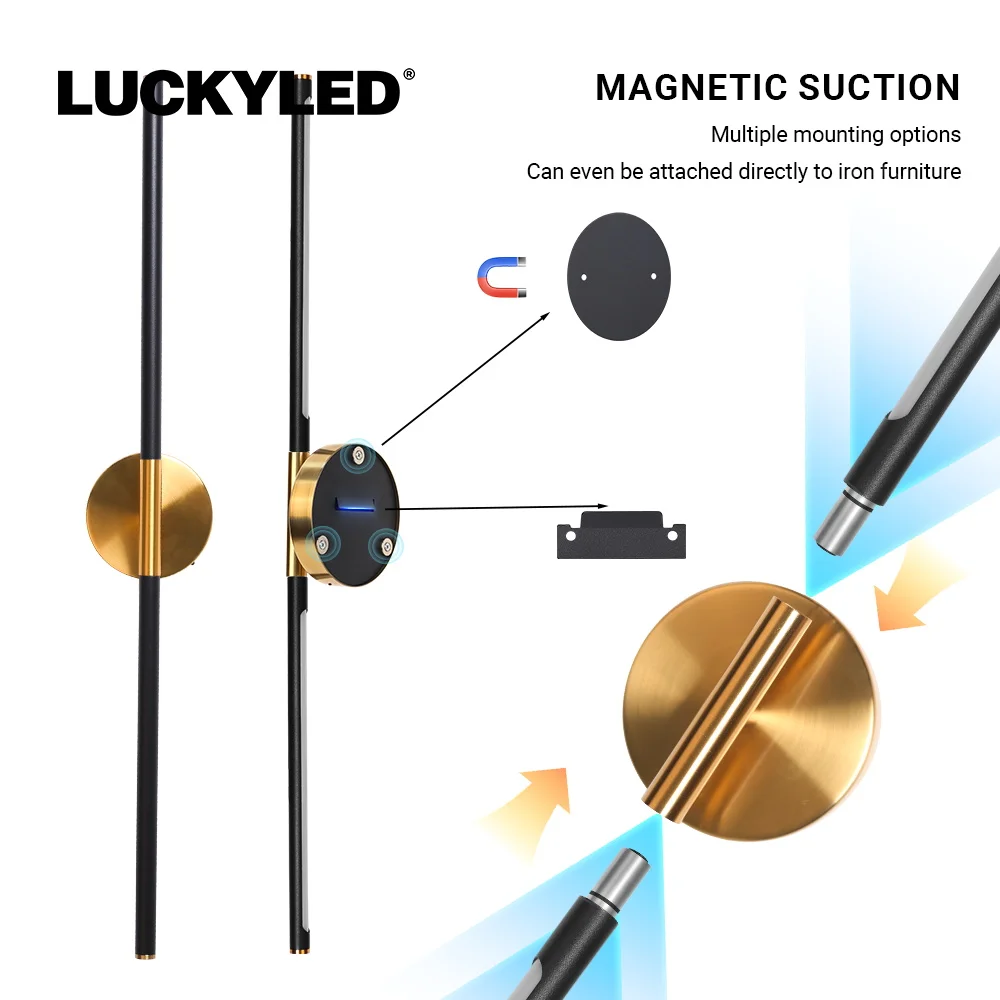 LUCKYLED Rechargeable 50/80cm Indoor Wall Lamp Gold Color Temperature Adjustable Light For Home Decoration