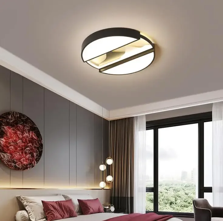 Plafonnier LED circulaire noir au design minimaliste moderne, idéal pour une chambre à coucher, un salon, une cuisine ou un bureau