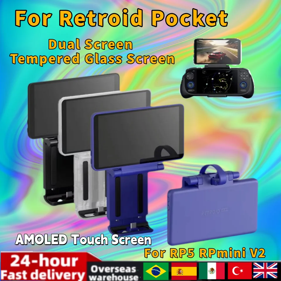 레트로이드 듀얼 스크린 추가 장치 RP5/RPmini/V2/RP4 Pro용 5.5인치 AMOLED 백 클립 스크린 USB-C 디스플레이 휴대용 게임 콘솔 선물
