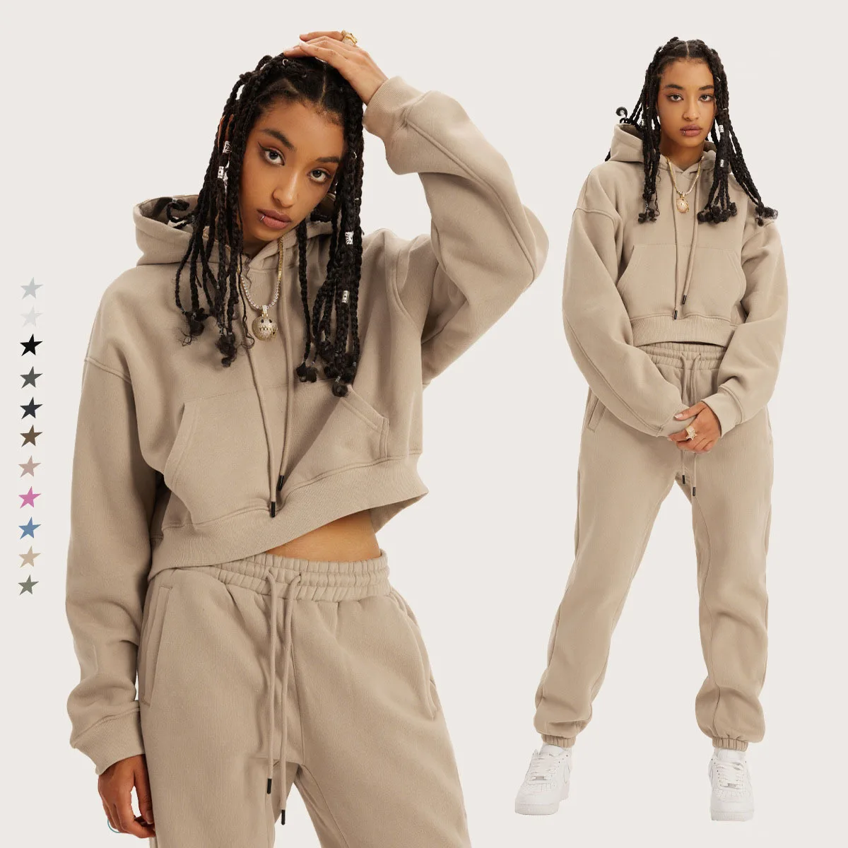 Autumn/Winter American retro hooded hoodie women plus fleece thickened Spice girls short women's hoodie