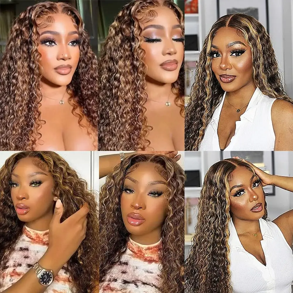 P4/27 Highlight Water Wave 13x4 Lace Frontal Only 4x4 Transparent Swiss Lace Brazilian Human Hair Pre-Plucked With Baby Hair 6