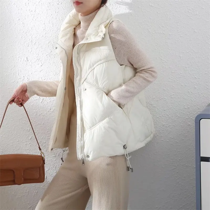 2021 Women Autumn Winter Vest Coat Black Stand Collar 90% White Duck Down Female Tops Vest Chaleco Mujer Gilet Casaco Feminino