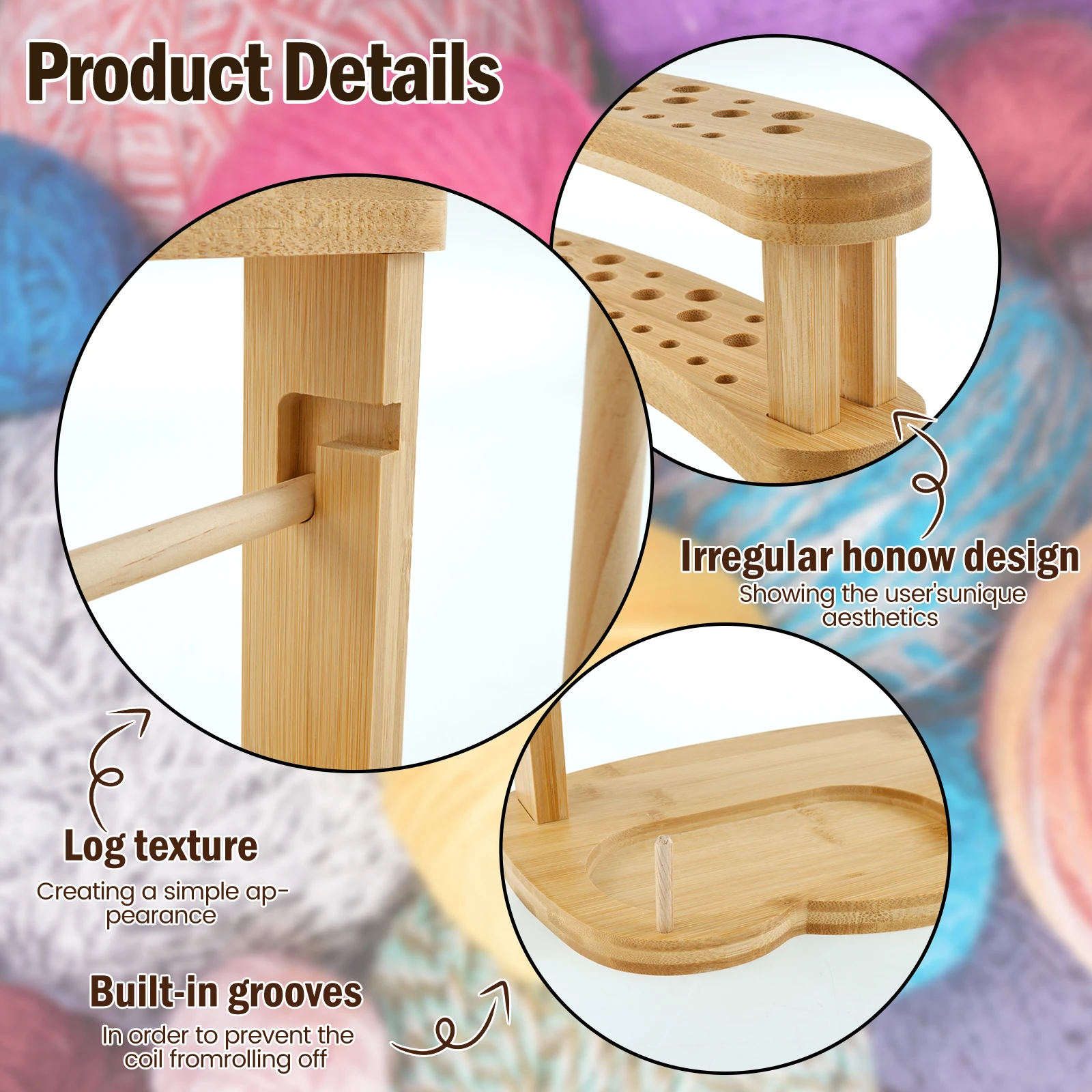 Wooden Yarn Holder Spinning Knitting Tools with Slots Stable Crochet Yarn Holder Sewing Thread Organizer Crochet Supplies