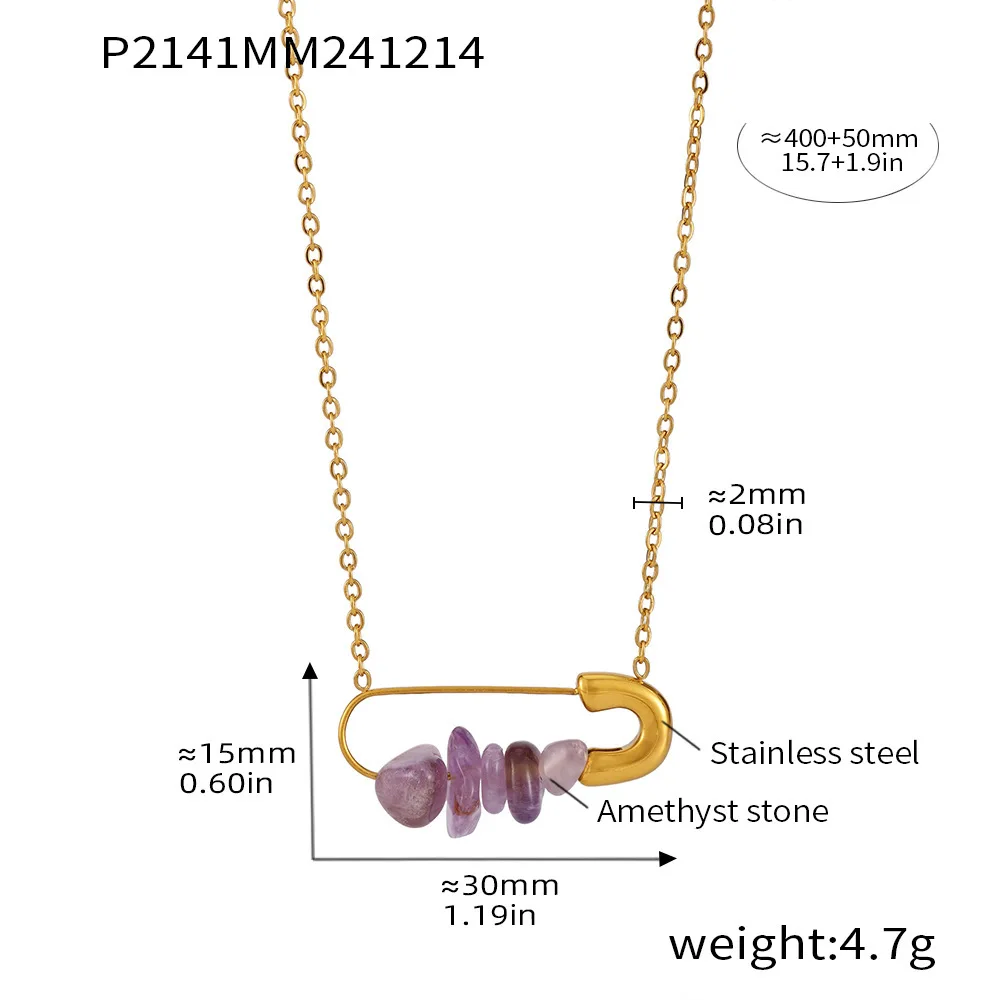 Clip-Anhänger-Halskette, Edelstahl-Kette für Frauen, Süßwasserperle, Natursteine, wasserdicht, luxuriös, Charm-Schmuck, Geschenk – Detail 9