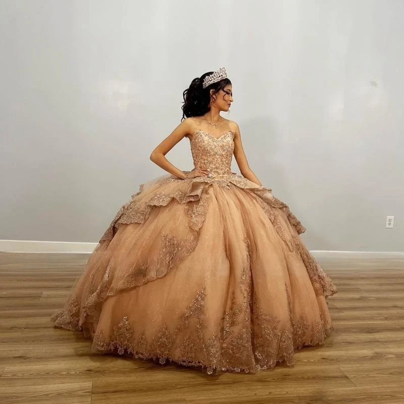

Champagne Gold Quinceanera Dress 2023 Princess Sweet 15 16 Years Old Birthday Party Gown Gift Long Puffy Skirt Formal Pageant