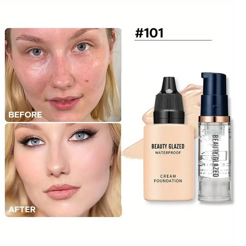 Juego de 2 piezas de maquillaje, base de terciopelo mate, resistente al agua, portátil, de larga duración, para viaje