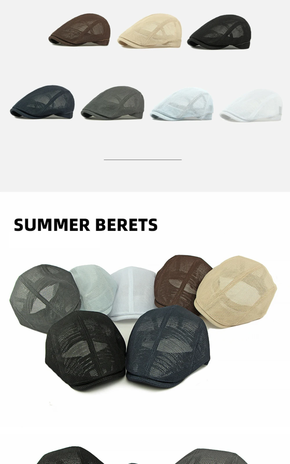HT4832 Baskenmütze, Frühling, Sommer, Sonnenhut, Kappe für Männer und Frauen, atmungsaktives Mesh, Trucker-Kappe, solide, schlichte Ivy-Flache Kappe, männlich-weibliche Baskenmütze – Detail 1