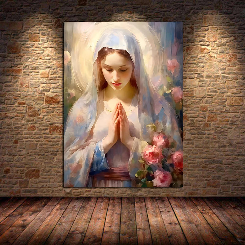 Vintage Blessed Virgin Mary with The Child Catholic Christian Prayer Art Poster Canvas Painting Wall Prints Picture Home Decor