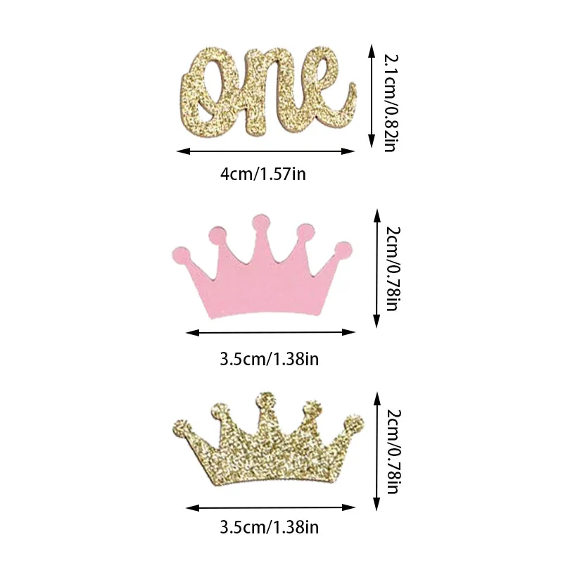 300 Coriandoli A Forma Di Corona Glitterati – Oro, Rosa Chiaro E Rosa Per Festa E Baby Shower