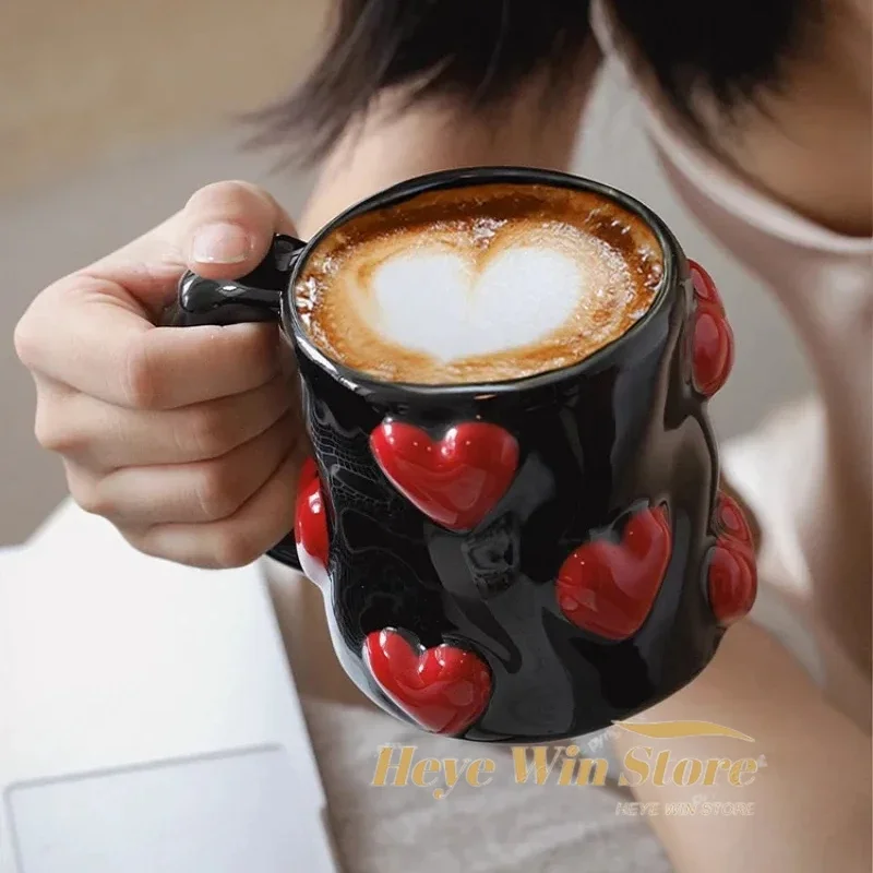 MU Tazza da caffè amante a forma di cuore Moda Tazza da latte in ceramica con piastra Coppia 'S Mattina Tazza da tè Tazza da ufficio Regalo per ragazze,B