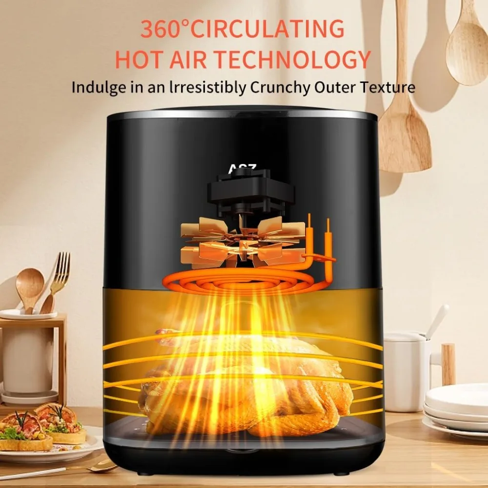 ASZ Digital Air Fryer 4.5qt with Window  8 Presets Bake Toast Broil Reheat Bacon Black 400°F Airfryer 85% Oil Less 3