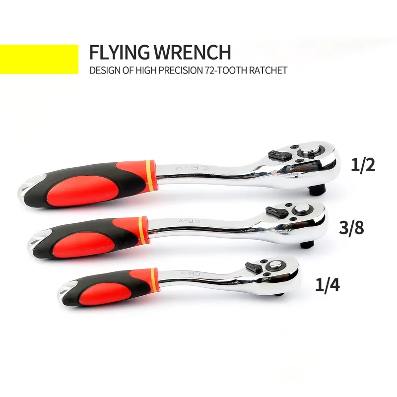 72 zähne Ratsche Steckschlüssel mit Zink-legierung Schwanz 1Pcs 1/4 "3/8" 1/2 "Hohe qualität Reversible spanner Auto reparatur Werkzeuge – Detail 3