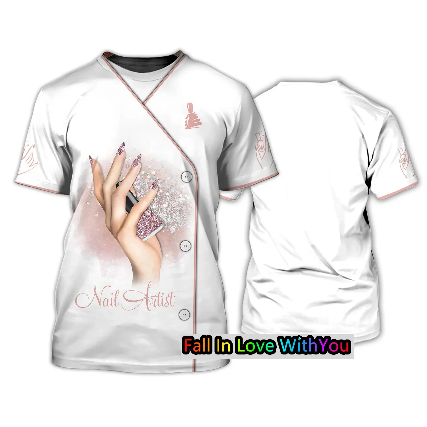 New Nail Artist Women's Oversized Tshirt Fashion Round Neck Short Sleeve Female Clothing Loose 3D Nail Polish Printed TShirt Top