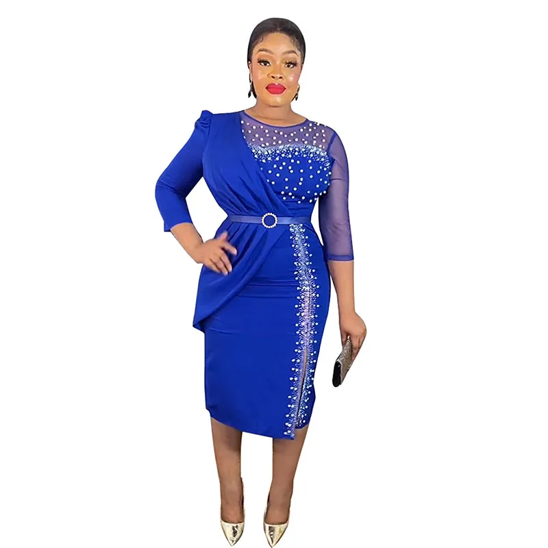 

African Dresses for Woman 2023 Summer Lace Patchwork Bodycon Wedding Party Dress Dashiki Ankara Elegant Office Lady Outfits Robe