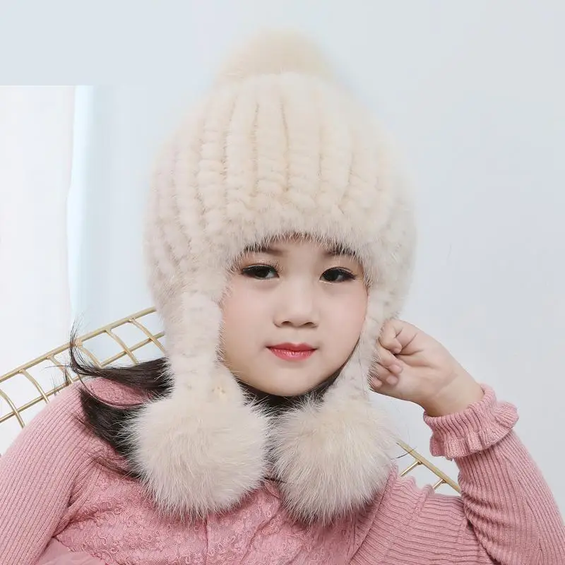 Mink Hair Baby Hat Winter Children Boys And Girls Ear Protection Winter Fur Korean Version Thick Warm Cute Cute Hair Ball