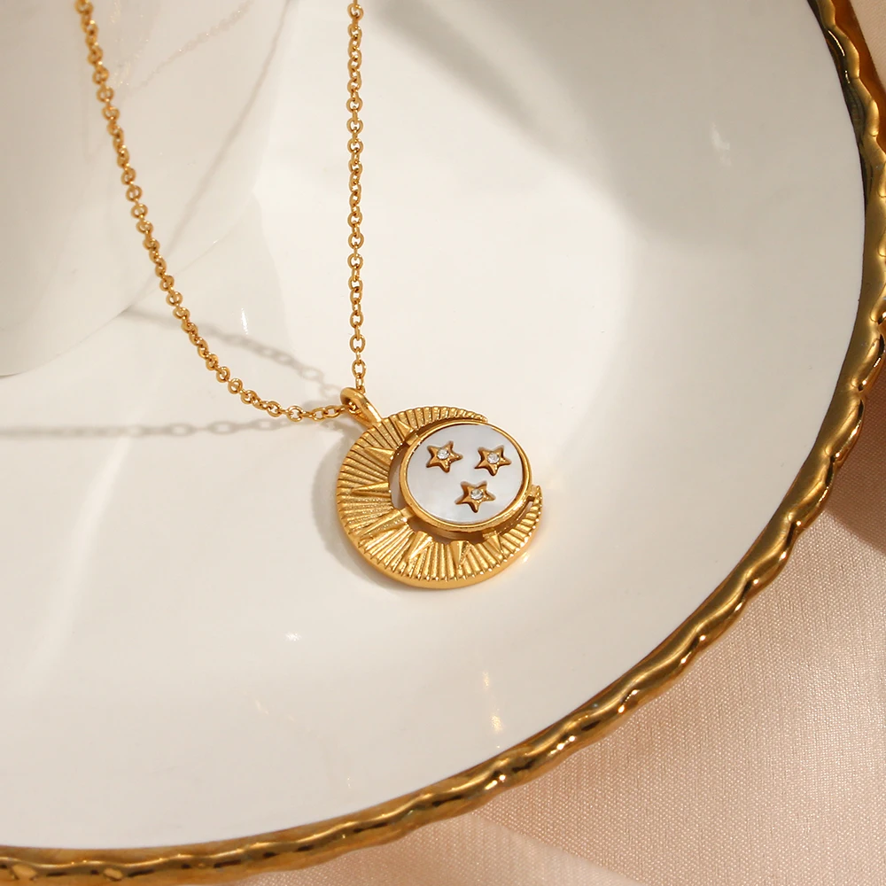 Sun Moon and Stars Necklace, Solar Eclipse Necklace, 18K Gold Filled Necklaces, Celestial Necklace, Eclipse Necklace, Valentines Day