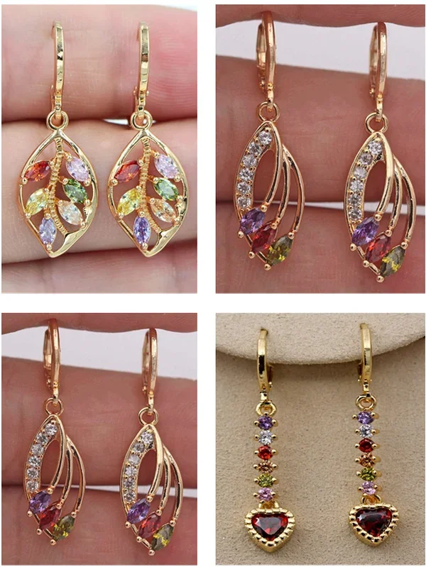 

Exquisite gold filled multicolor mysterious Topaz fashion women's Leaf Drop Earrings Jewelry