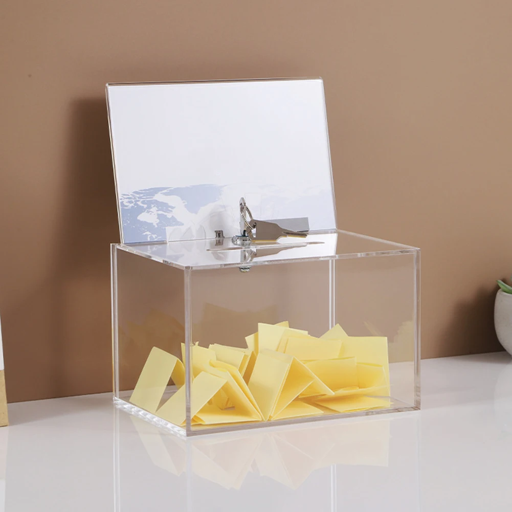 Acrylic Donation Box with Lock Raffle Box with Sign Holder Ballot Suggestion Box for Fundraising Donation Voting 4
