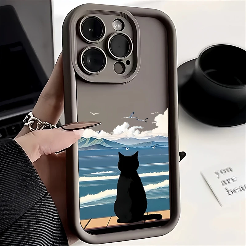 Adorable Cat by the Sea Silicone Phone Case Cover