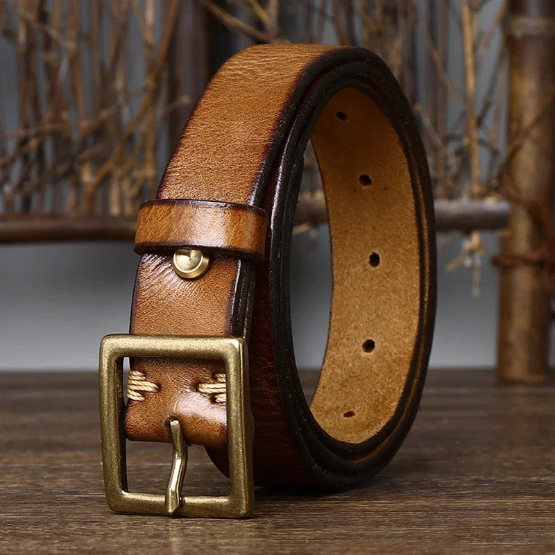 

2.8cm Width Retro Women Jeans Belts Genuine Leather Belt Women Ceinture Vintage Brass Belts Buckle Leather Belt for Women Waist