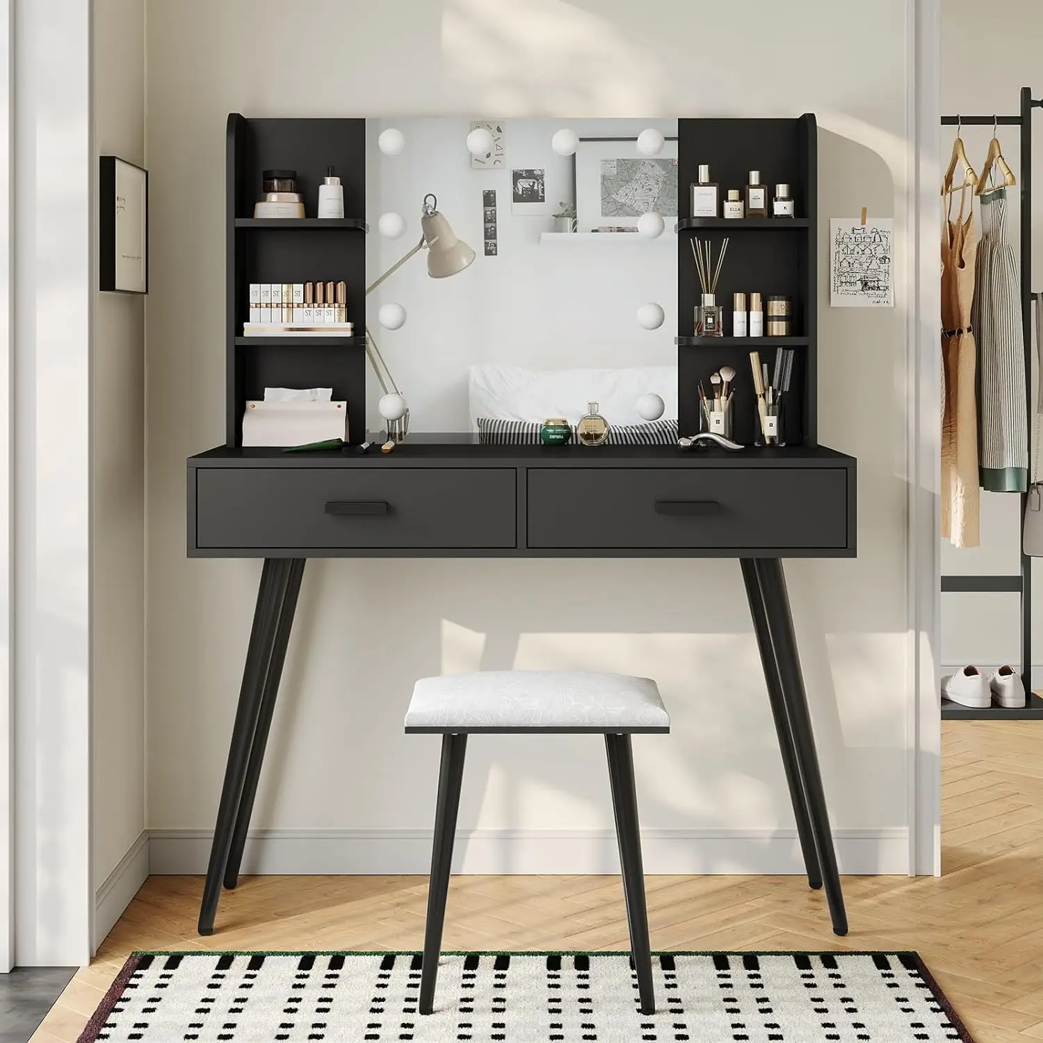 

Furniouse столик под раковину, туалетное зеркало с подсветкой и настольным комплектом с ящиками, набор для туалетного столика с 3 режимами освещения, регулируемая яркость
