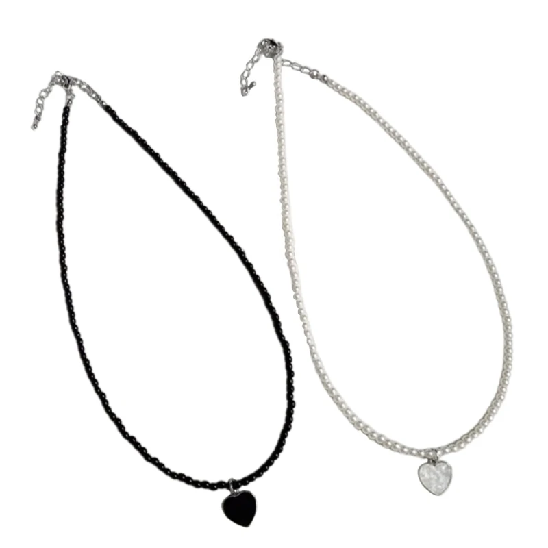 

Elegant Heart Charm Choker Necklace French Pearl Beaded Necklaces Adjustable Chain Women Clavicle Chains Jewelry Dropship