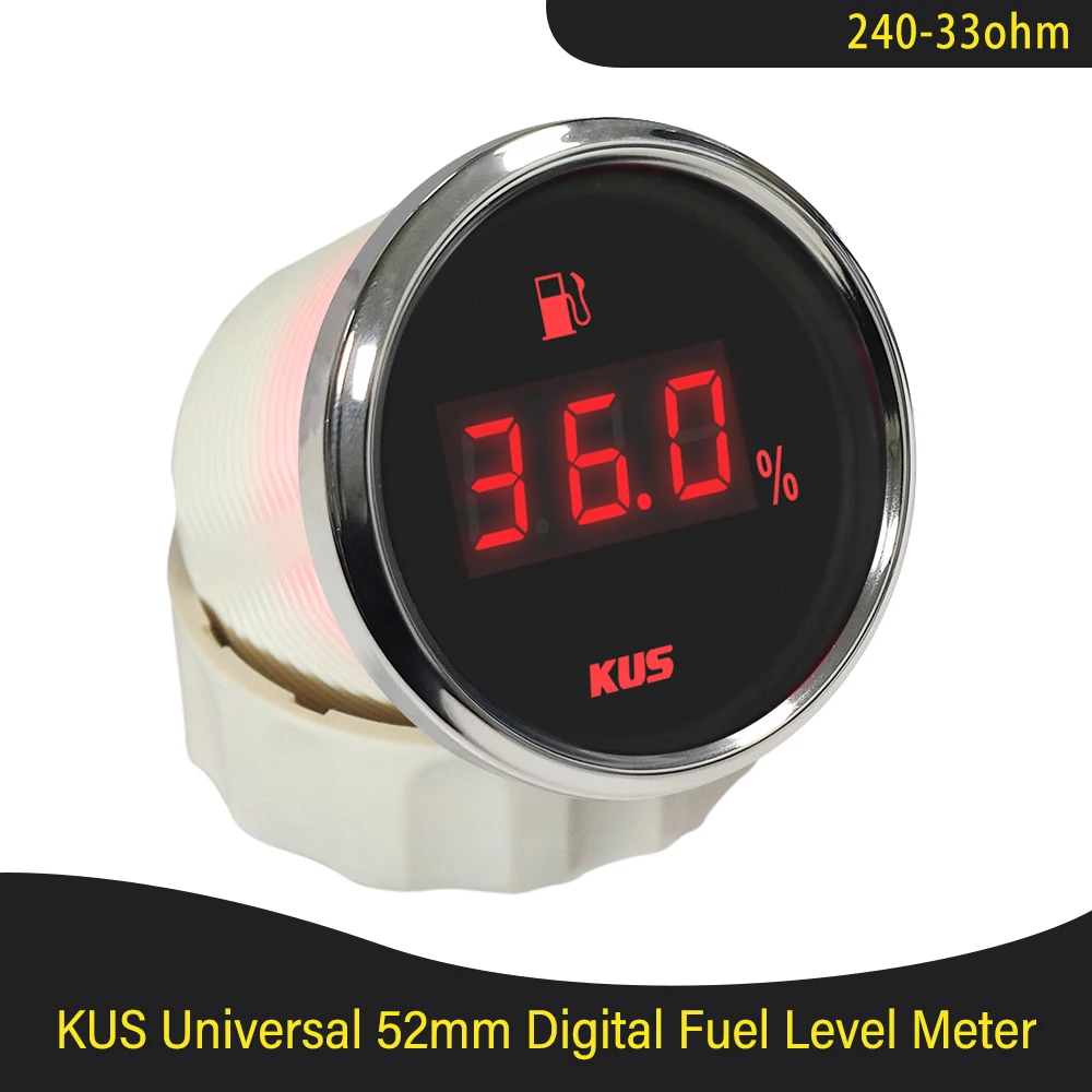 

KUS Newest 52mm Marine Auto Fuel Oil Tank Level Gauge Meter 0-190ohm 240-33ohm Signal with Red/Yellow for Boat Car Truck RV