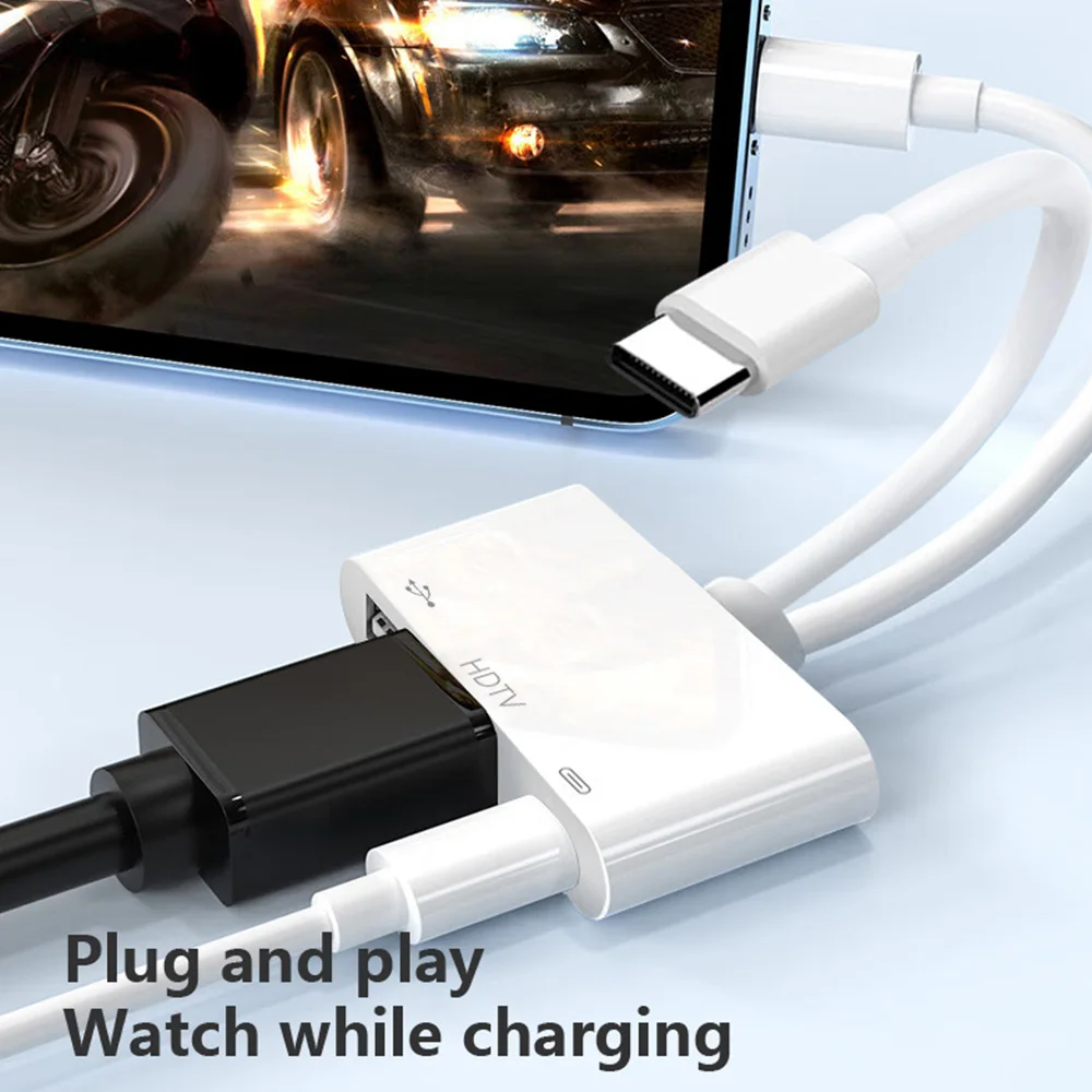Lightning/Type-C to HDMI Adapter for iPhone iPad Samsung to TV 2K Digital AV HDMI Adapter Cord