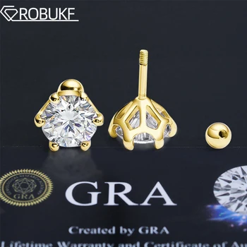 18K Gold Plated 0.2-2ct Moissanite Stud Earrings for Women Men S925 Silver 6 Claws Screw Ear Studs Fine Jewelry with Certificate 1