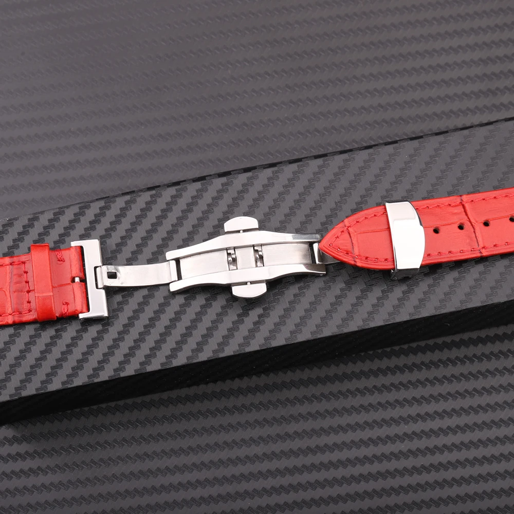 Luxury Calfskin Leather Watchband with Butterfly Clasp - Elegant Business-Class Strap in Multiple Colors