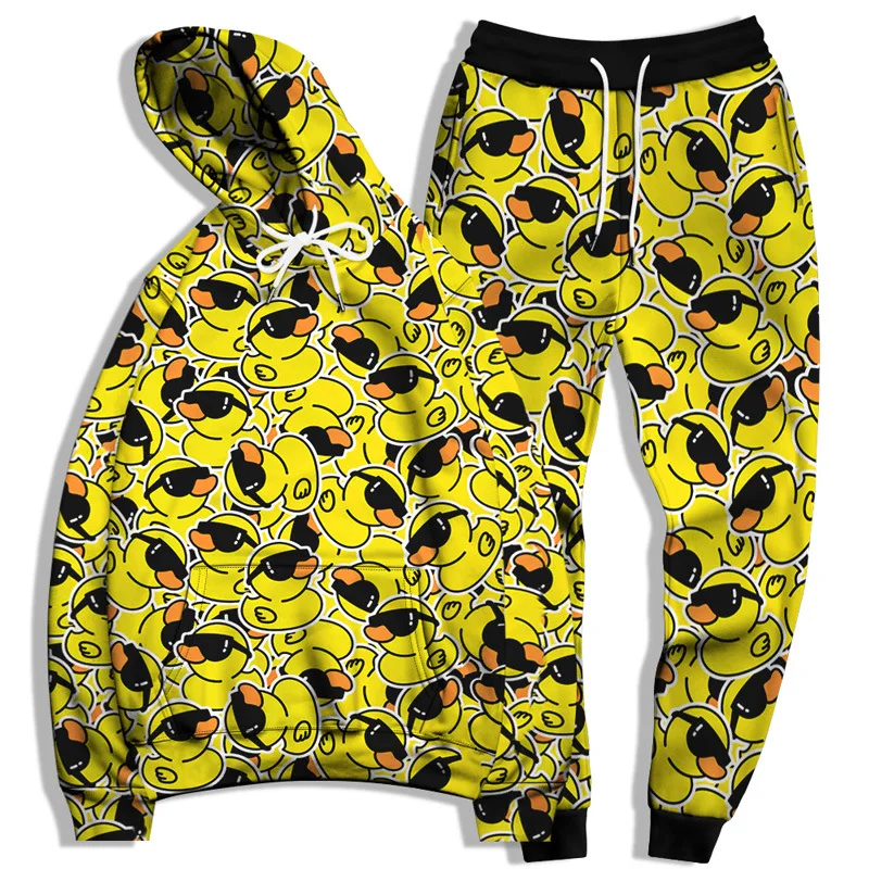 Cute RUBBER DUCK 3D Print Men Tracksuit Sets Animals Casual Hoodie+Pants 2pcs Sets Oversized Sweatshirt Fashion Unisex Clothing 2