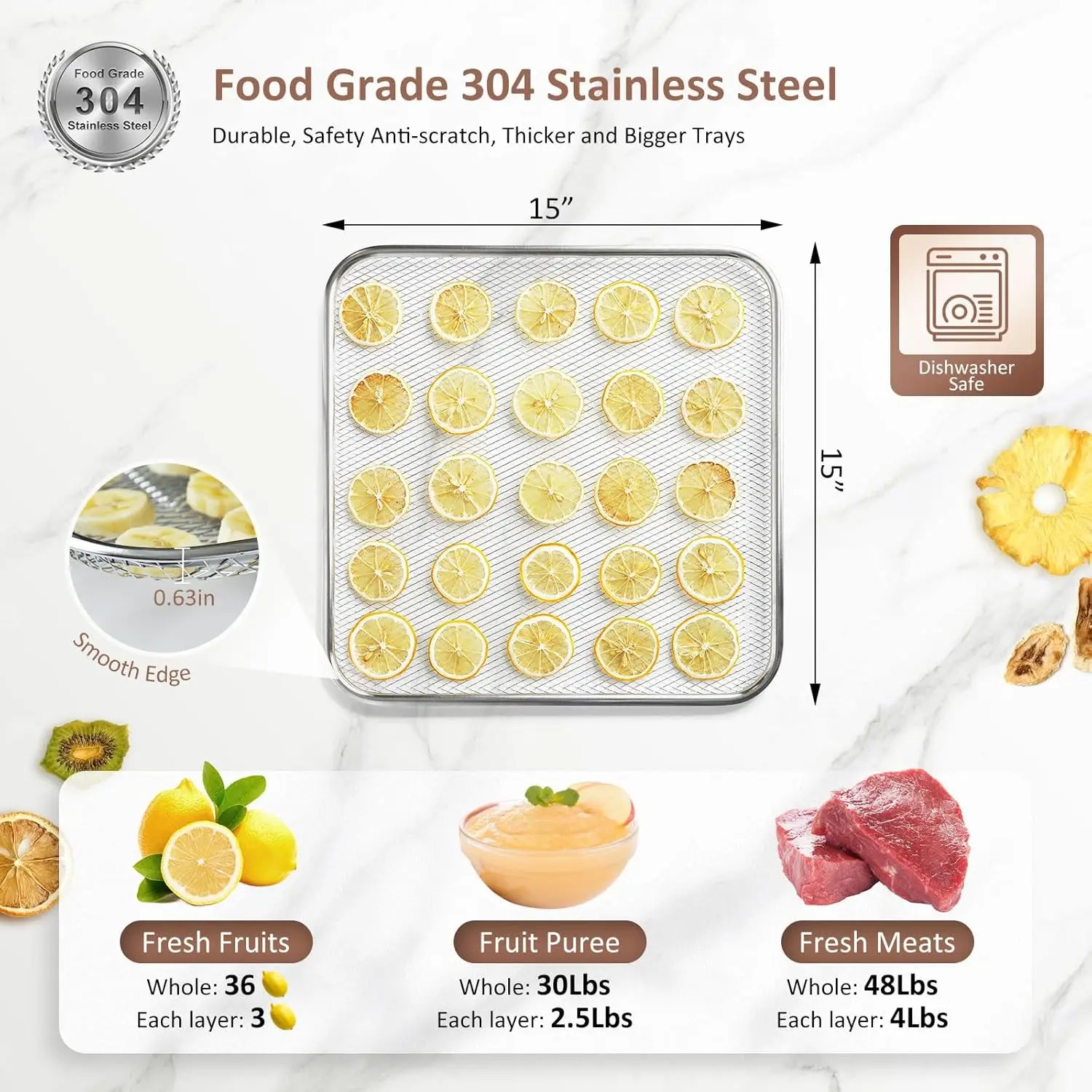 Large 12 Trays Food Dehydrator, Usable Area up to 22.67ft², 1200W Full Stainless Steel Dryer Machine, up to 190℉ Temperature, fo 5