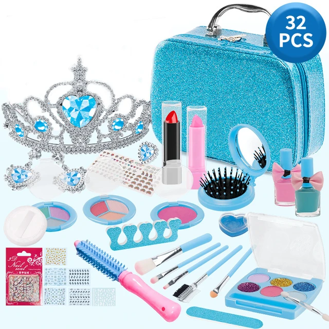 Set de Maquillaje para Niños Niñas - 48 PCS Kit de Juguete de Maletin  Maquillaje Niñas No Tóxico,Frozen Cosmético,Juego de Simulación,Cumpleaños