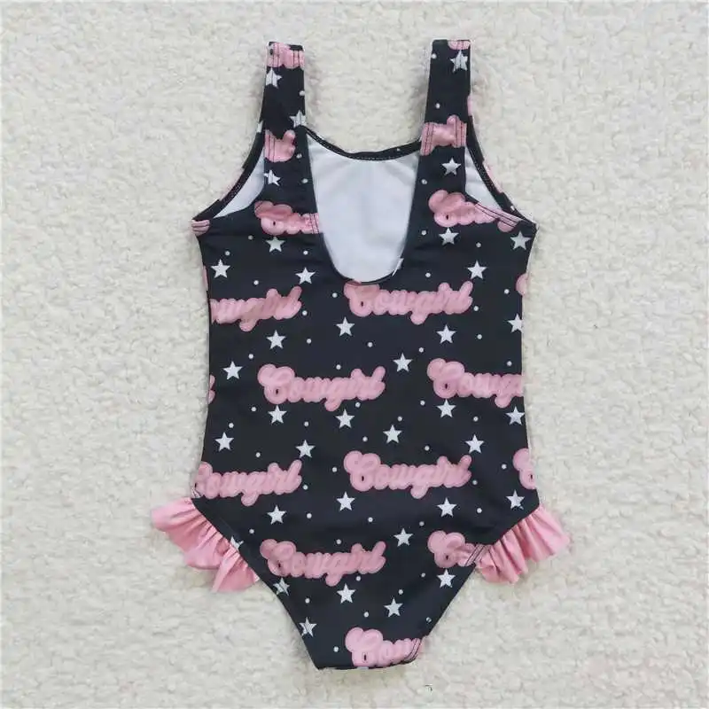 

S0050Girl pink cute stars navy blue one-piece swimsuit boutique wholesale price