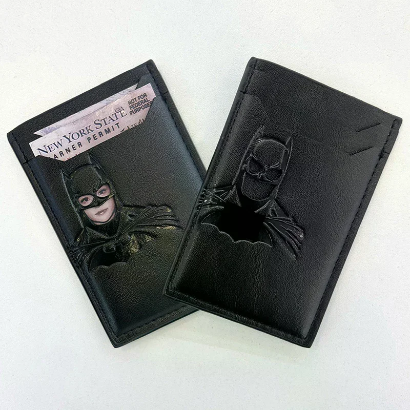 Vertical Leather Bat ID Wallet For Stylish Personalized Superhero Mask Design Card Holder Clip Gift