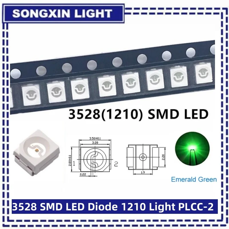 SMD LED 100pcs/lot 3528 1210 Diode Kit Green RED WARM White ICE Blue Yellow Pink Purple-UV Orange rgb PLCC-2