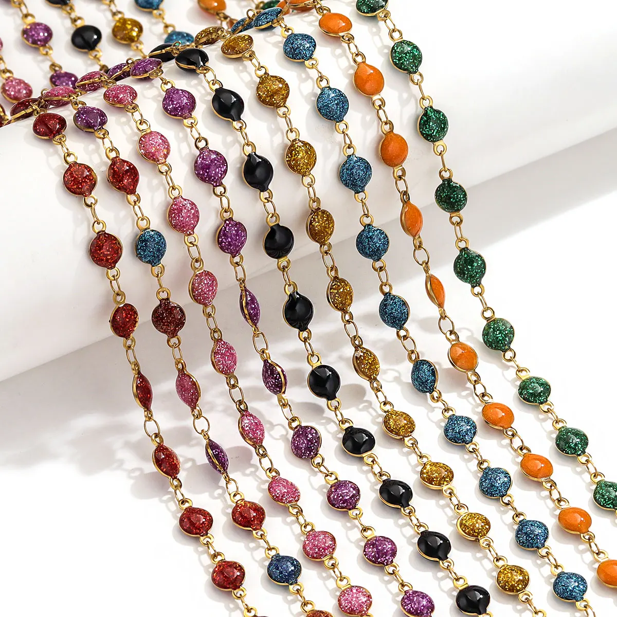 스테인리스 스틸 파우더 체인 쥬얼리 제작, 다채로운 에나멜 체인, DIY 팔찌 목걸이 쥬얼리 체인, 대량 조사, 1m 