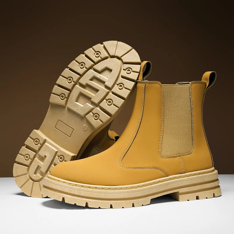 

Autumn Winter Classic Leather Boots for Men Brown Comfortable Chelsea Boot Man Non-slip Platform Work Boots Men Botines Hombre