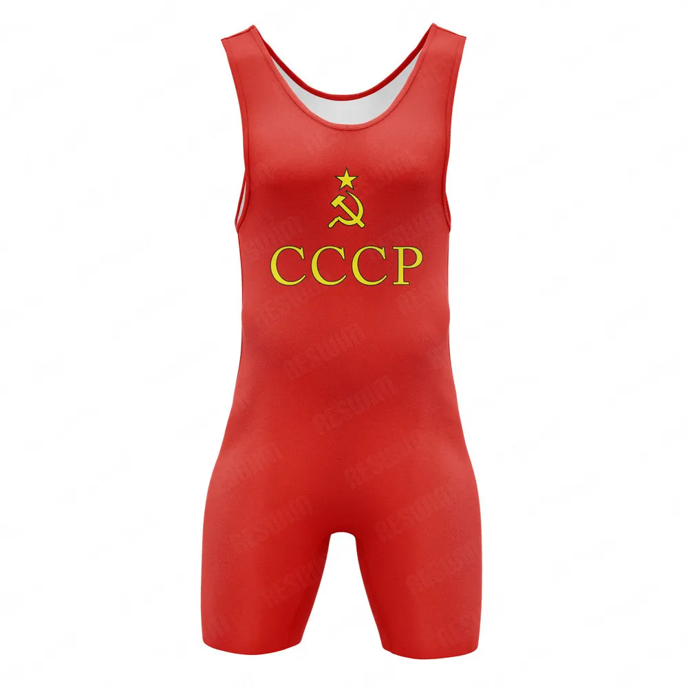 CCCP wrestling singlets tight suit men's one piece fitness bodysuit RUSSIA boxing sports weightlifting PowerLifting Skinsuit sports suit powerlifting singlet