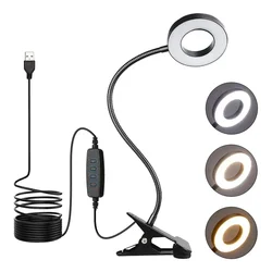 Adjustable LED Clip - On Study Lamp with USB, 3 Color Modes, and Flexible Design in Black (Usb rechargeable)